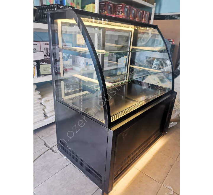 Curved Glass Cake Cabinet Glossy Black